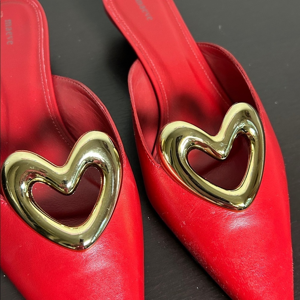 Maeve Heart Mule Heels Red Leather Slip On Kitten Heel Love Sz 38 US 7-7.5 NEW - Picture 5 of 11